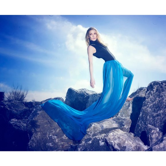 Women's Custom color Long chiffon skirt with elastic waist and full slit - Picture 4 of 8